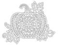 Vector coloring book for adults. Pumpkin in mandala style with detailed patterns for Halloween and Thanksgiving day