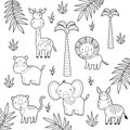 Coloring book with African animals. Royalty Free Stock Photo