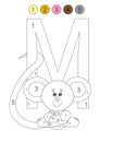 Coloring book alphabet with animals. ABC coloring page for kids with numbers. Royalty Free Stock Photo