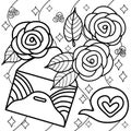 Coloring page, roses and envelope