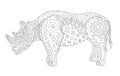 Coloring Book Art With Stylized Rhino Silhouette