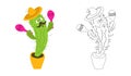 coloring book ÃÂartoon cactus with maracas