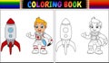 Coloring book with astronaut kid and rocket ship Royalty Free Stock Photo