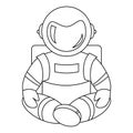 Coloring book. The astronaut in a spacesuit sits calmly with his legs crossed. The astronaut in the lotus position levitates in
