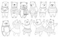 coloring book bears cartoon set vector vector Royalty Free Stock Photo