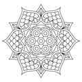 Coloring book with beautiful flower mandala. Black and white vector image Royalty Free Stock Photo