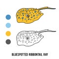 Coloring book, Bluespotted ribbontail ray Royalty Free Stock Photo