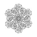 Coloring book Boho mandala decorative and plant elements. Hand-drawn Ornate curls and floral pattern . Vector illustration Royalty Free Stock Photo