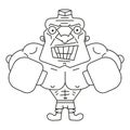 Coloring Book Boxer Cartoon Character - Vector Illustration . Suitable For Greeting Card, Poster Or T-shirt Printing