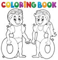 Coloring book boy and girl swimmers