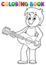 Coloring book boy guitar player theme 1 Royalty Free Stock Photo