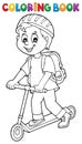 Coloring book boy on kick scooter theme 1 Royalty Free Stock Photo