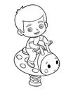 Coloring book, Boy and ladybug spring rider on the playground
