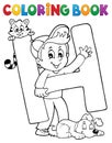 Coloring book boy and pets by letter H Royalty Free Stock Photo