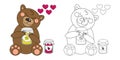coloring book brown cartoon teddy bear with treats