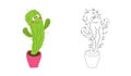 Coloring book cartoon cute cactus in a pot Royalty Free Stock Photo