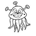 Coloring book with Cartoon of fantasy cute smiling creature with