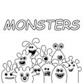 Coloring book , Cartoon Funny alien monsters on white . Copy space for text