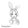 Coloring book with cartoon girl with bunny ears and braids Royalty Free Stock Photo