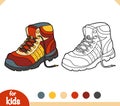 Coloring book, cartoon shoe collection. Hiking boot