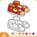 Coloring book, cartoon shoe collection. Kids sandals with heart sign Royalty Free Stock Photo