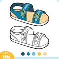 Coloring book, cartoon shoe collection. Mens sandal