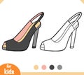 Coloring book, cartoon shoe collection. Slingback