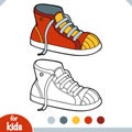 Coloring book, cartoon shoe collection. Sneaker