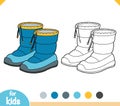 Coloring book, cartoon shoe collection. Waterproof snow boots