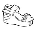 Coloring book, cartoon shoe collection. Wedge-heeled sandal Royalty Free Stock Photo