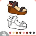 Coloring book, cartoon shoe collection. Wedge-heeled sandal Royalty Free Stock Photo