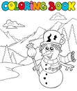 Coloring book with cartoon snowman