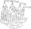 Coloring book castle in the clouds hand drawn fairy fairy story doodle princess palace