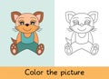 Coloring book. Cat, pet. Cartoon animall. Kids game. Color picture. Learning by playing. Task for children Royalty Free Stock Photo
