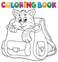 Coloring book cat in schoolbag