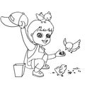 Coloring book child feeding birds vector