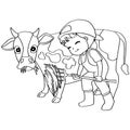 Coloring book child feeding cow vector Royalty Free Stock Photo