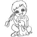 Coloring book child feeding rabbit vector Royalty Free Stock Photo