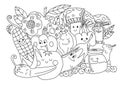 coloring book for children and adults, with illustrated vegetables and fruits Royalty Free Stock Photo