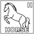 Coloring book for children. Alphabet h for horse. Vector illustration. Children coloring page with a picture of a horse Royalty Free Stock Photo