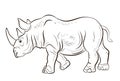 Coloring book for children, big and scary rhino.  Wild African animal rhinoceros, black and white image. Royalty Free Stock Photo