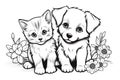 Coloring book for children black and white puppy and kitten. Generate ai Royalty Free Stock Photo