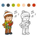 Coloring book, Boy singing a Christmas song