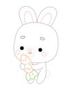 Coloring book for kids, Cartoon cute character rabbit and carrot