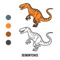 Coloring book for children, cartoon Deinonychus Royalty Free Stock Photo