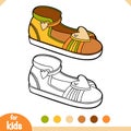 Coloring book for children. Kids sandal with heart sign