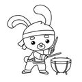 Coloring book for children, Chinese new year character rabbit and drum