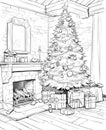 Coloring book for children, Christmas tree with gifts. Royalty Free Stock Photo