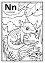 Coloring book, colorless alphabet. Letter N, numbat