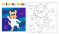 Coloring book for children cute dog in space in a space suit and a helmet among the planets. Royalty Free Stock Photo